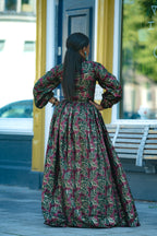 Malkia Burgundy and Green African Print  Maxi Dress