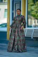 Malkia Burgundy and Green African Print  Maxi Dress