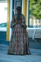 Malkia Burgundy and Green African Print  Maxi Dress