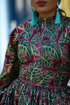 Malkia Burgundy and Green African Print  Maxi Dress