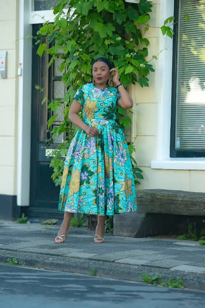 Marisol Mint Green and Gold Floral Dress M