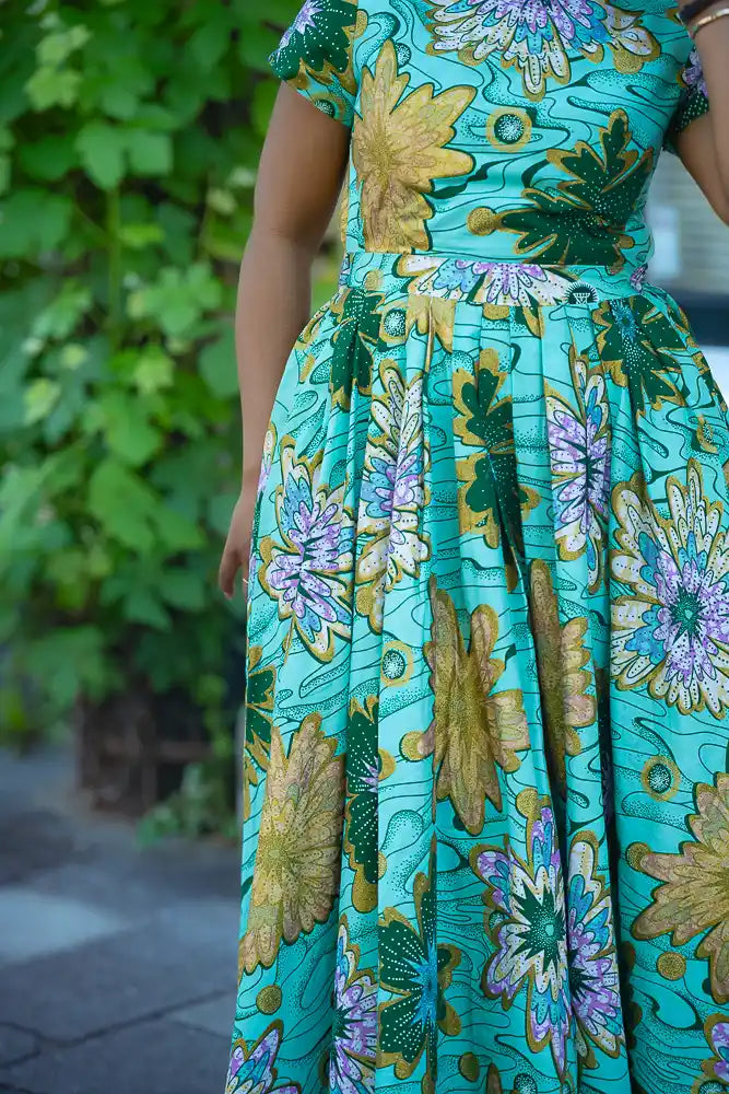 Marisol Mint Green and Gold Floral Dress