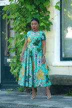 Floral African print Fit and Flare Women's dress in 100% Ankara cotton