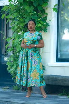 Marisol Mint Green and Gold Floral Dress