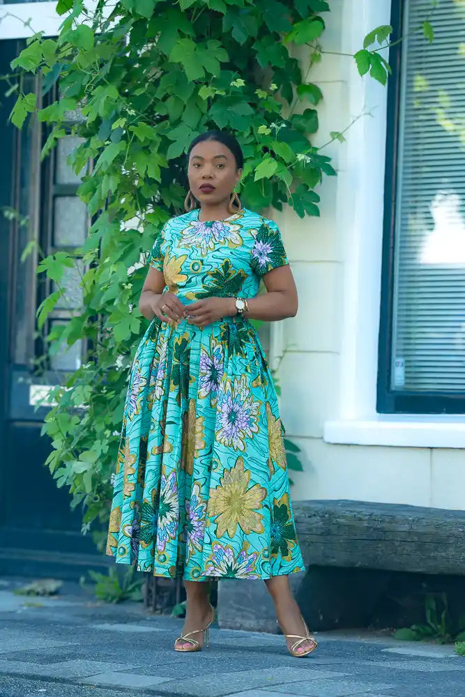 Marisol Mint Green and Gold Floral Dress