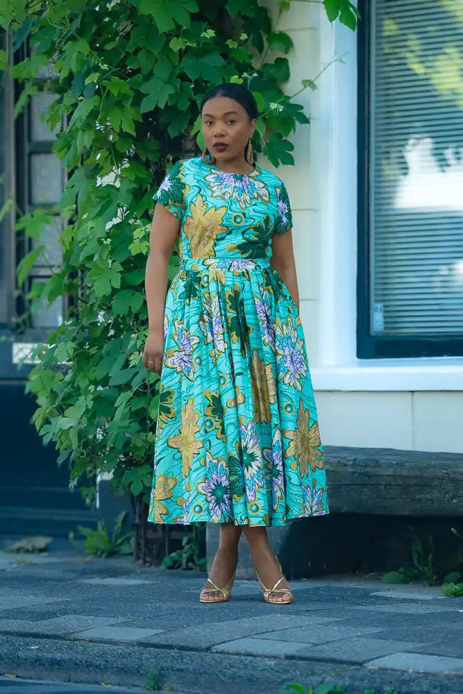 Marisol Mint Green and Gold Floral Dress