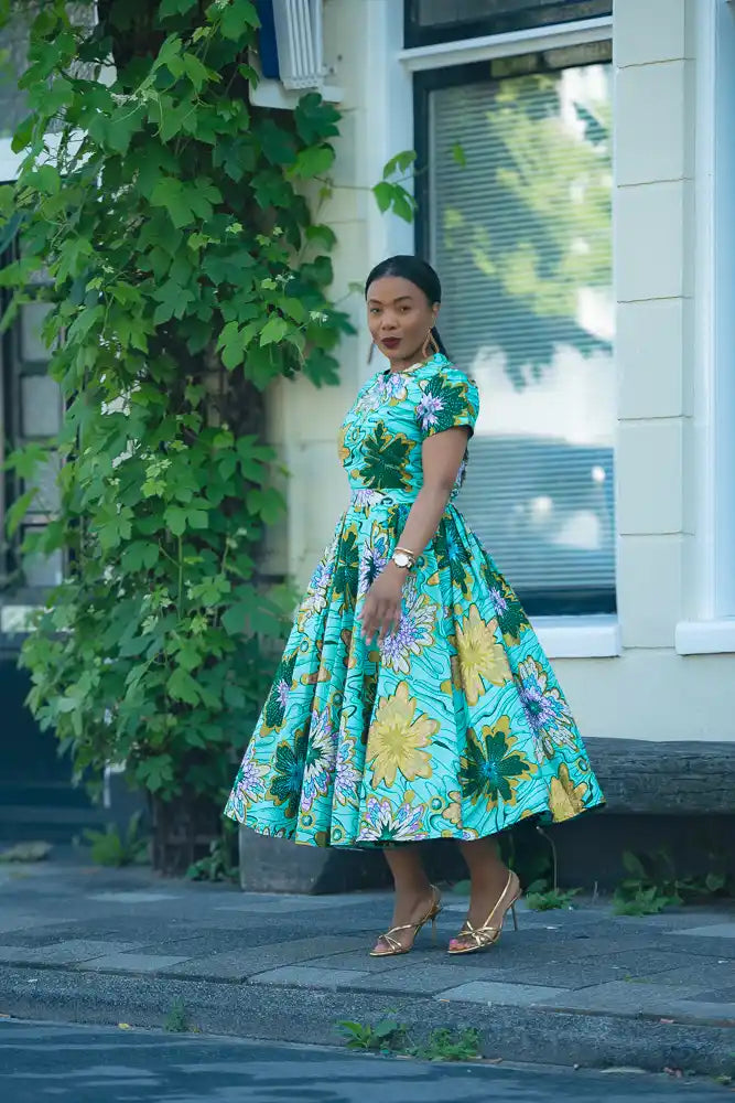 Marisol Mint Green and Gold Floral Dress