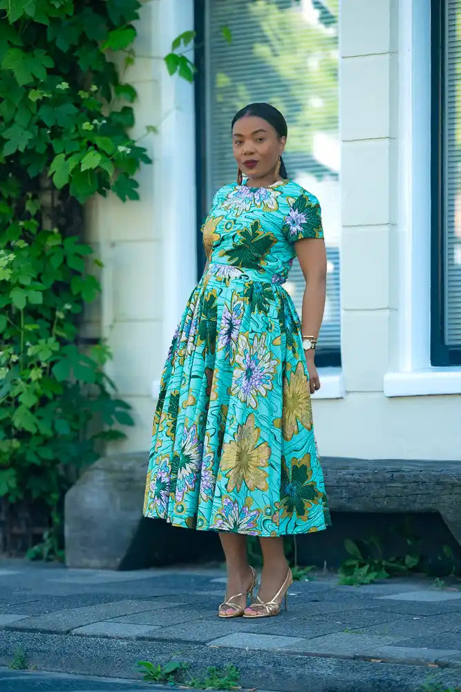 Marisol Mint Green and Gold Floral Dress