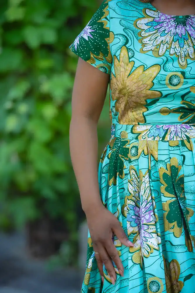 Marisol Mint Green and Gold Floral Dress