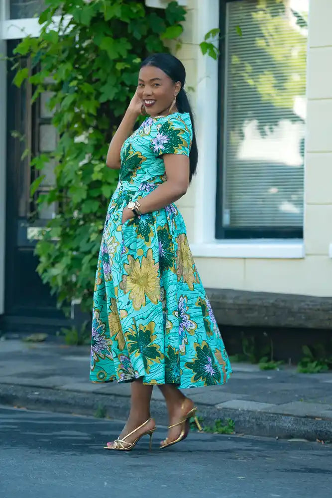 Women's Ankara midi dress side view