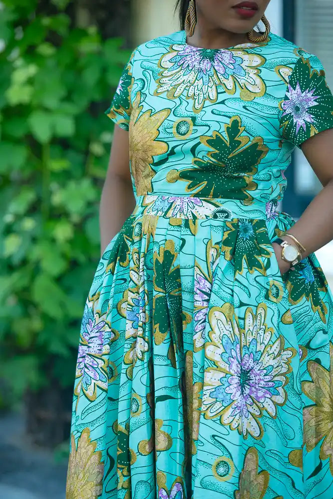 Marisol Mint Green and Gold Floral Dress