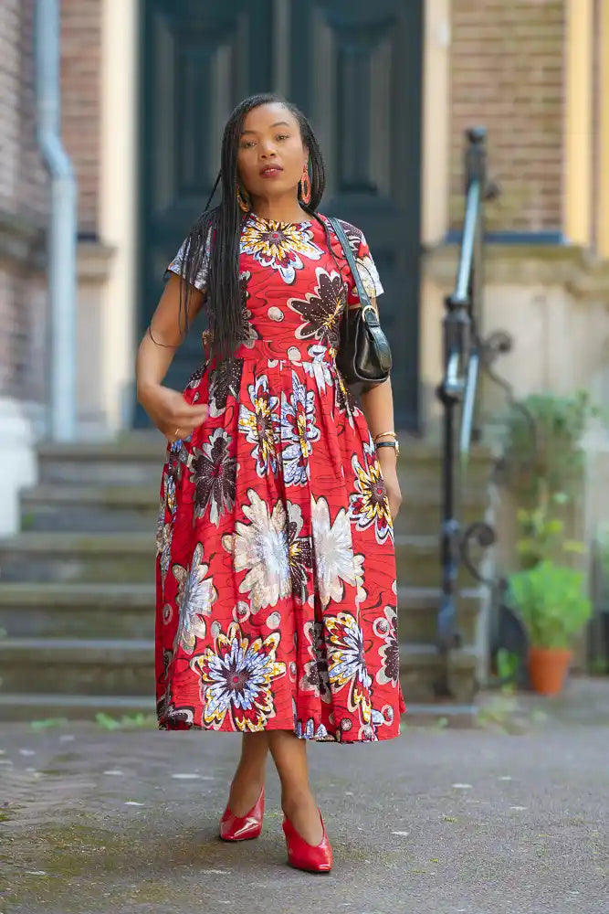 Marisol Red and Silver Floral Dress