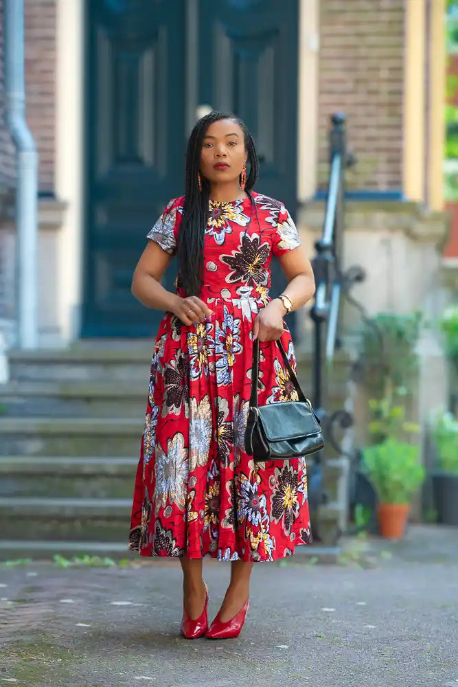 Marisol Red and Silver Floral Dress