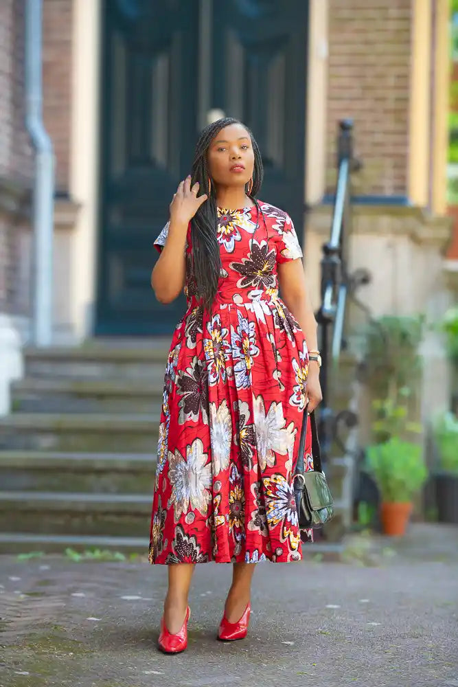 Marisol Red and Silver Floral Dress