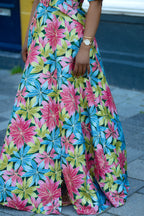 Floral Gold African print Maxi Cotton Dress with waist Belt & 3/4 Sleeves