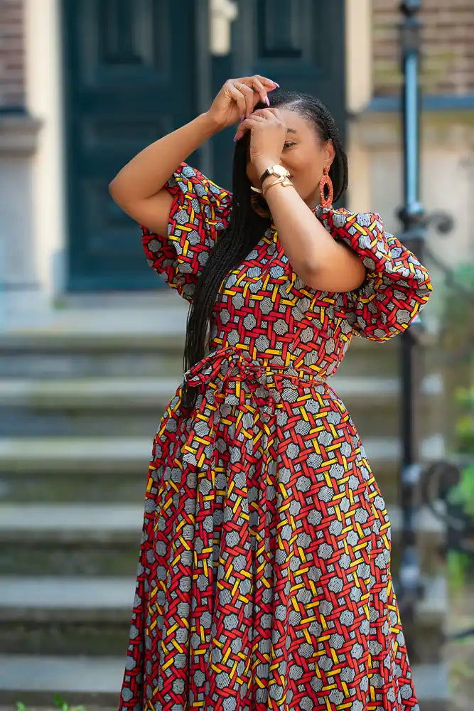 Belted Ankara Maxi multicolored Dress