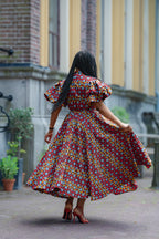 Back view Olori Woven African print Ankara Maxi Women's dress 