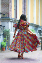 Back view of African print multicolor Maxi Dress