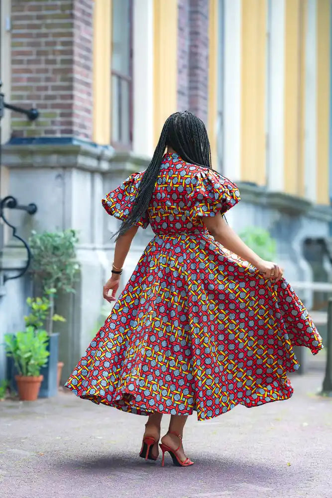 Back view of African print multicolor Maxi Dress