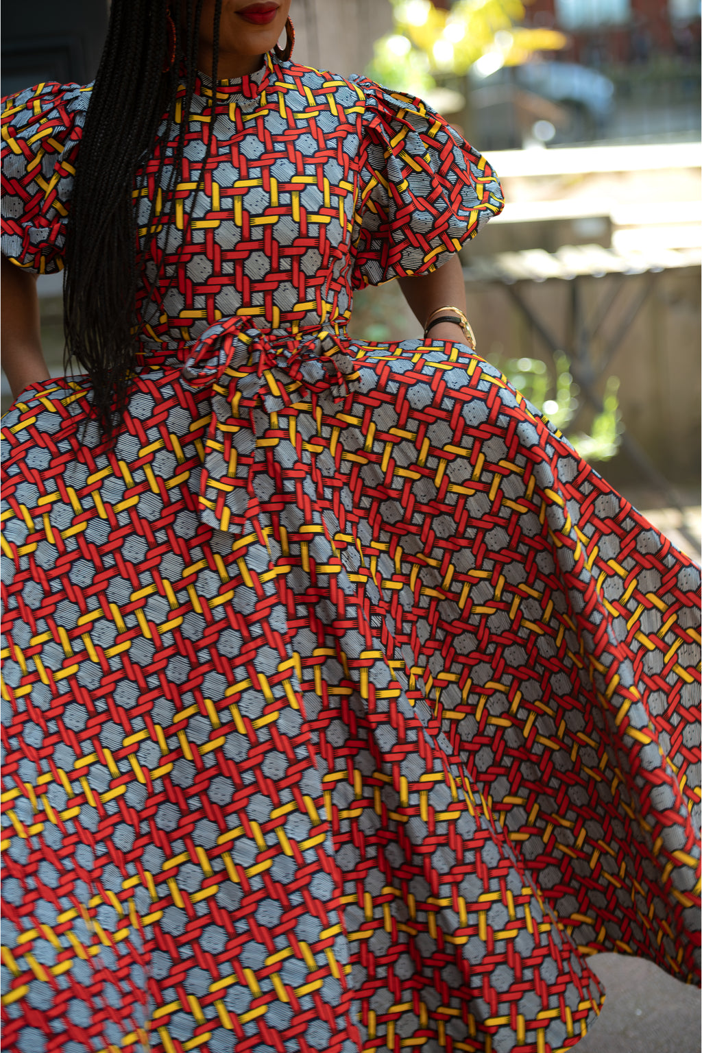Close view of Olori Woven African print Ankara Maxi Women's dress 