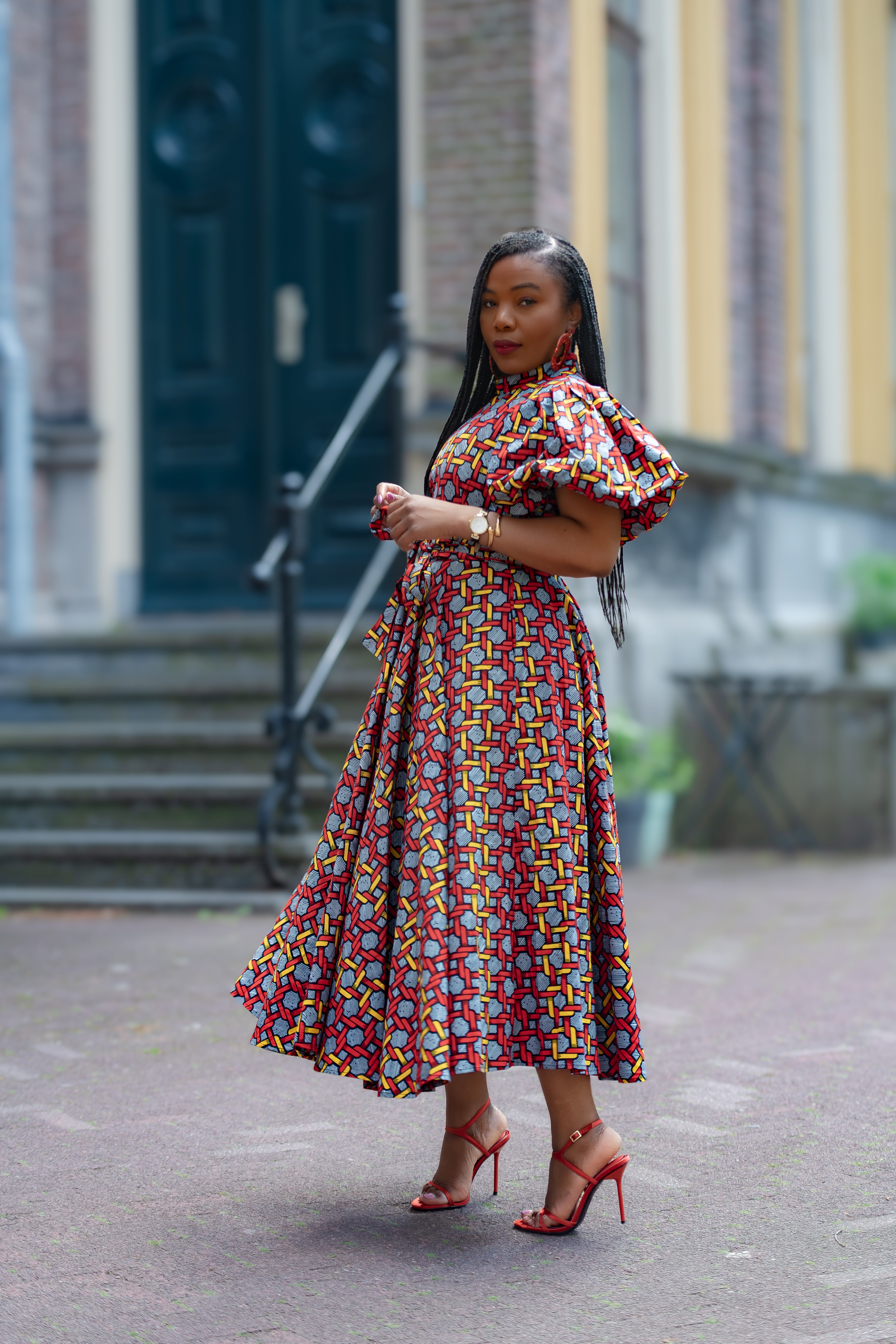 Side Details of Olori Woven African print Maxi Women's dress 