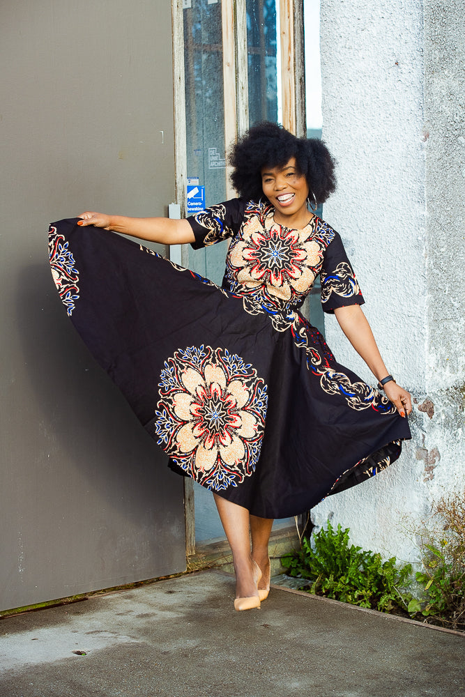 Oluchi Black And Red Floral Midi Dress Dresses