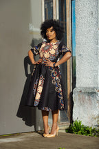 Oluchi Black And Red Floral Midi Dress Dresses