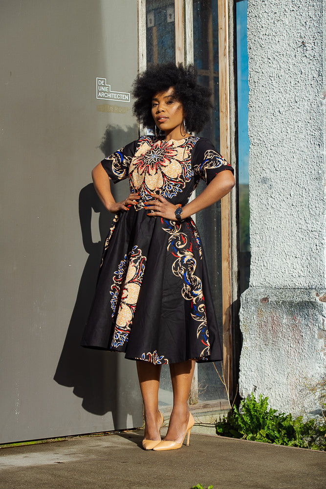 Oluchi Black And Red Floral Midi Dress Dresses