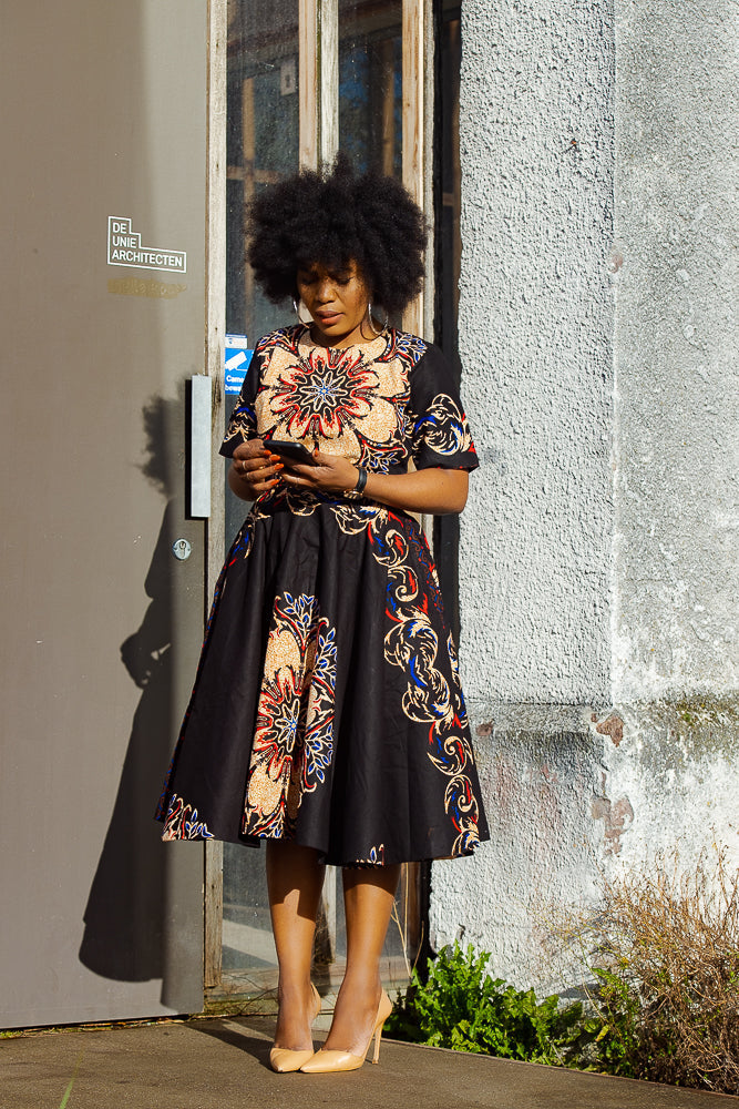 Oluchi Black And Red Floral Midi Dress Dresses