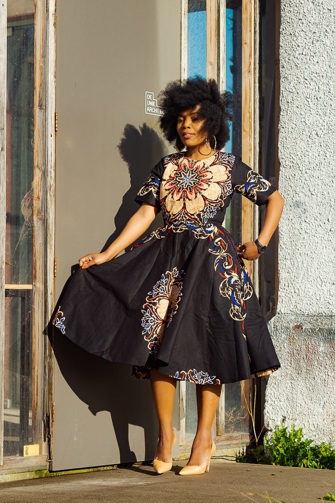 Oluchi Black And Red Floral Midi Dress Dresses