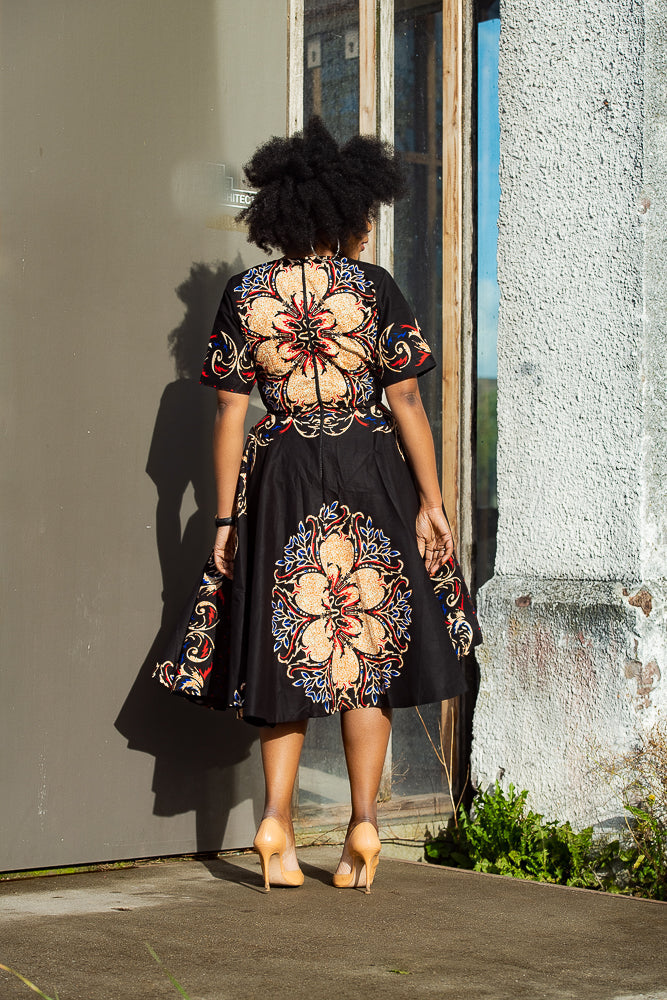 Oluchi Black And Red Floral Midi Dress Dresses