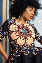  Close up of Black & Red Floral African print Ankara fabric