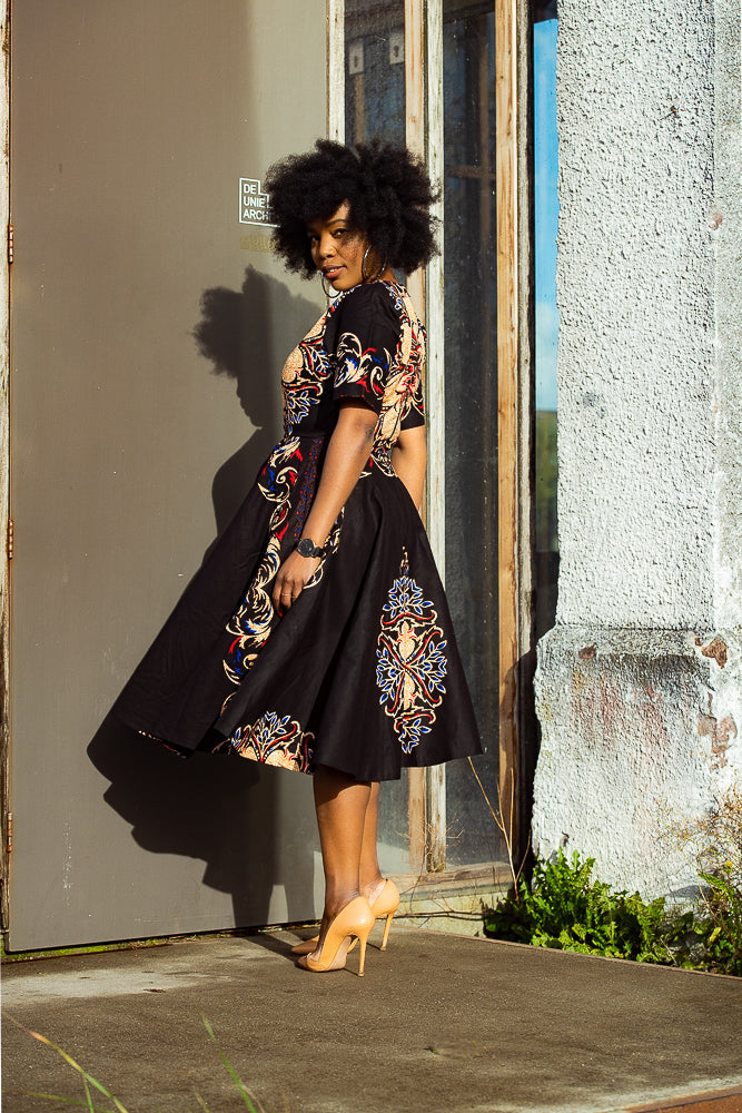 Oluchi Black And Red Floral Midi Dress Dresses