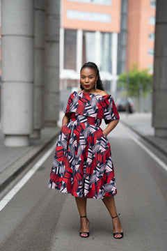 Oyin Red and Navy African Print Dress