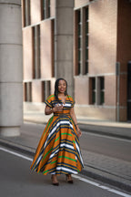 Brown striped African print Ankara Maxi Birthday Occasion Dress