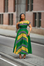 Green striped African print Ankara Maxi Birthday Occasion Dress