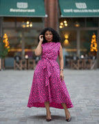 Rosalia Pink Swirl Ankara Hi-Low Midi Dress – African print Ankara dress by Heritage Clothings – view 3
