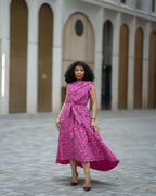Rosalia Pink Swirl Ankara Hi-Low Midi Dress – African print Ankara dress by Heritage Clothings – view 4