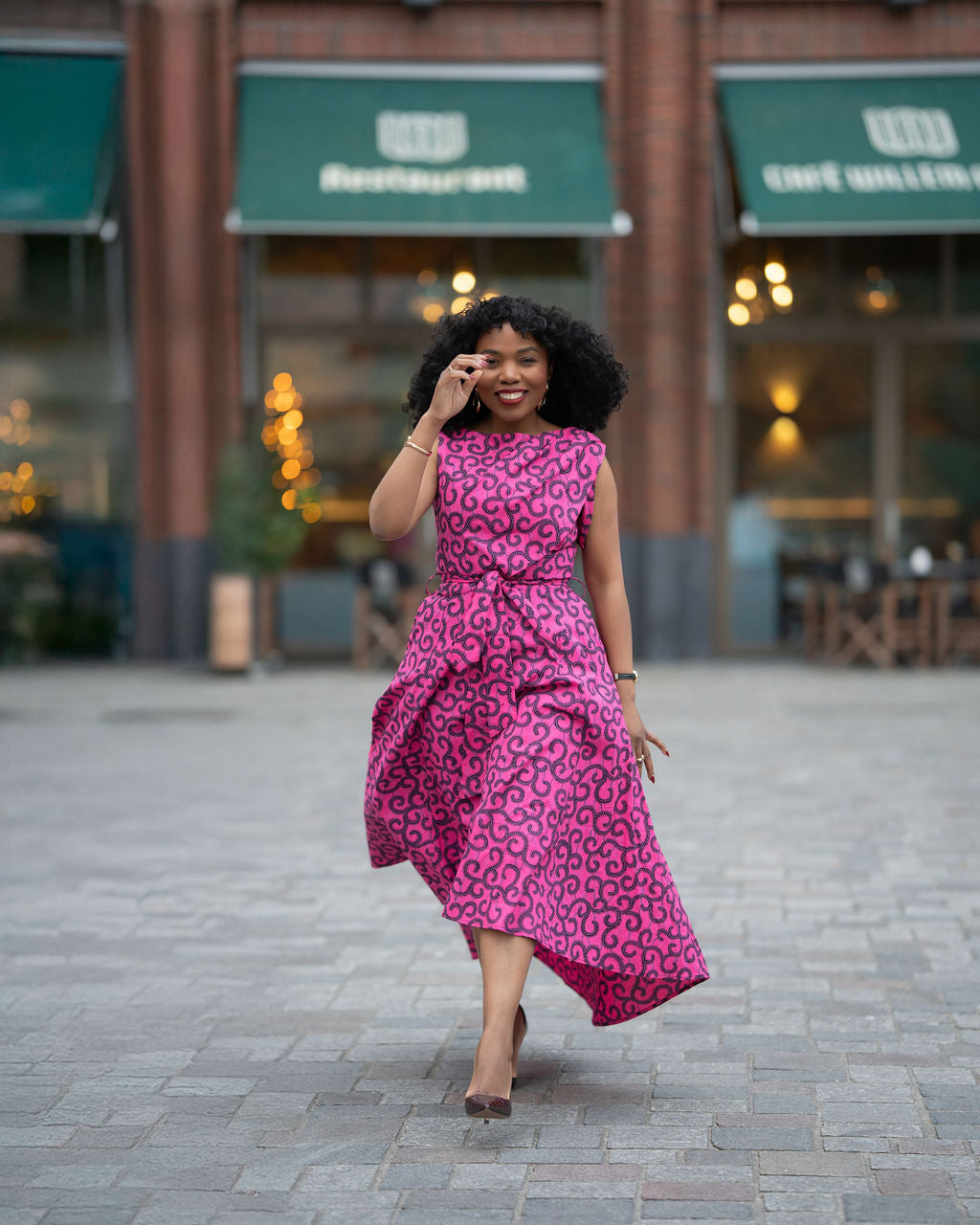 Rosalia Pink Swirl Ankara Hi-Low Midi Dress – African print Ankara dress by Heritage Clothings – view 5
