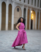 Rosalia Pink Swirl Ankara Hi-Low Midi Dress – African print Ankara dress by Heritage Clothings – view 9