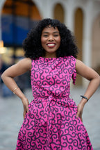 Rosalia Pink Swirl Ankara Hi-Low Midi Dress – African print Ankara dress by Heritage Clothings – view 11