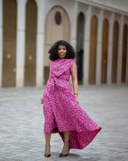 Hi low Ankara midi dress styled for an occasion 