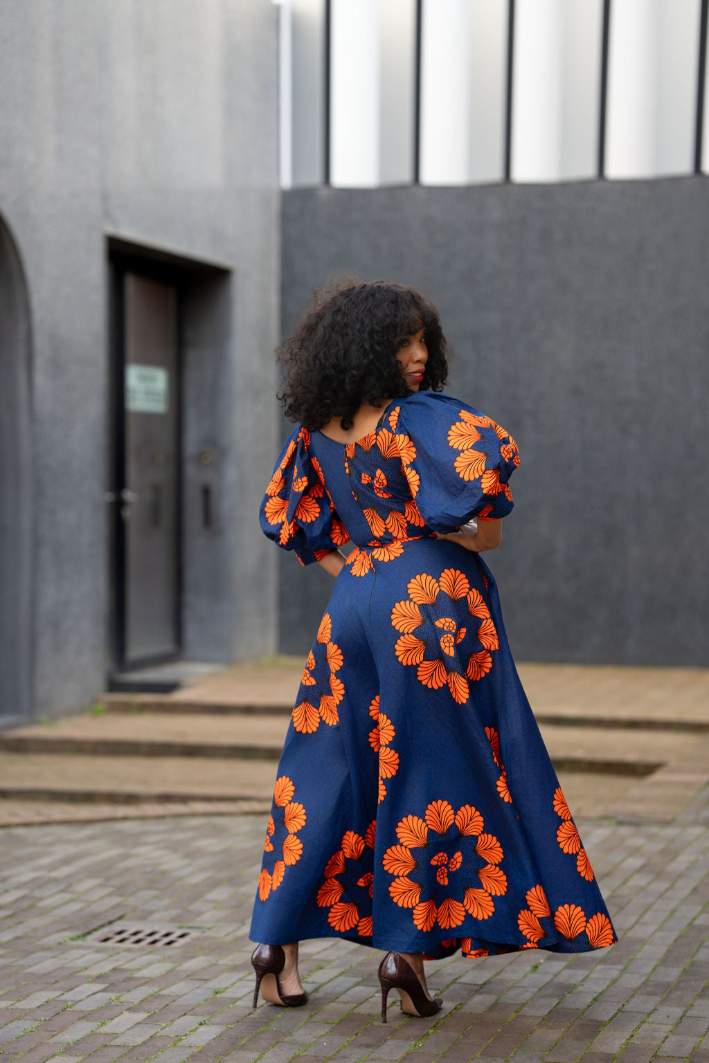 Back view of women’s African print Ankara Maxi Dress