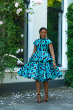 Blue African print Cotton Peplum Top with Front Zipper and matching Skirt.