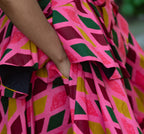 Close up Detail of Pink African Wax print Skirt.