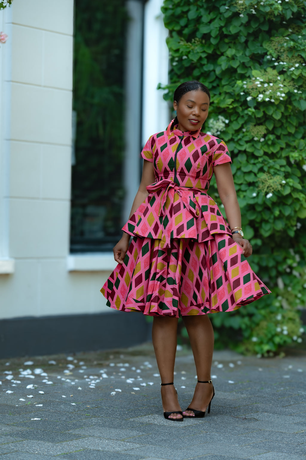 Pink African print Cotton Flare Skirt with matching Top by Heritage Clothings
