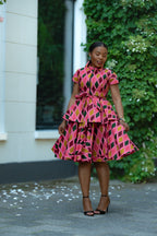 Pink African print Cotton Flare Skirt with matching Top by Heritage Clothings