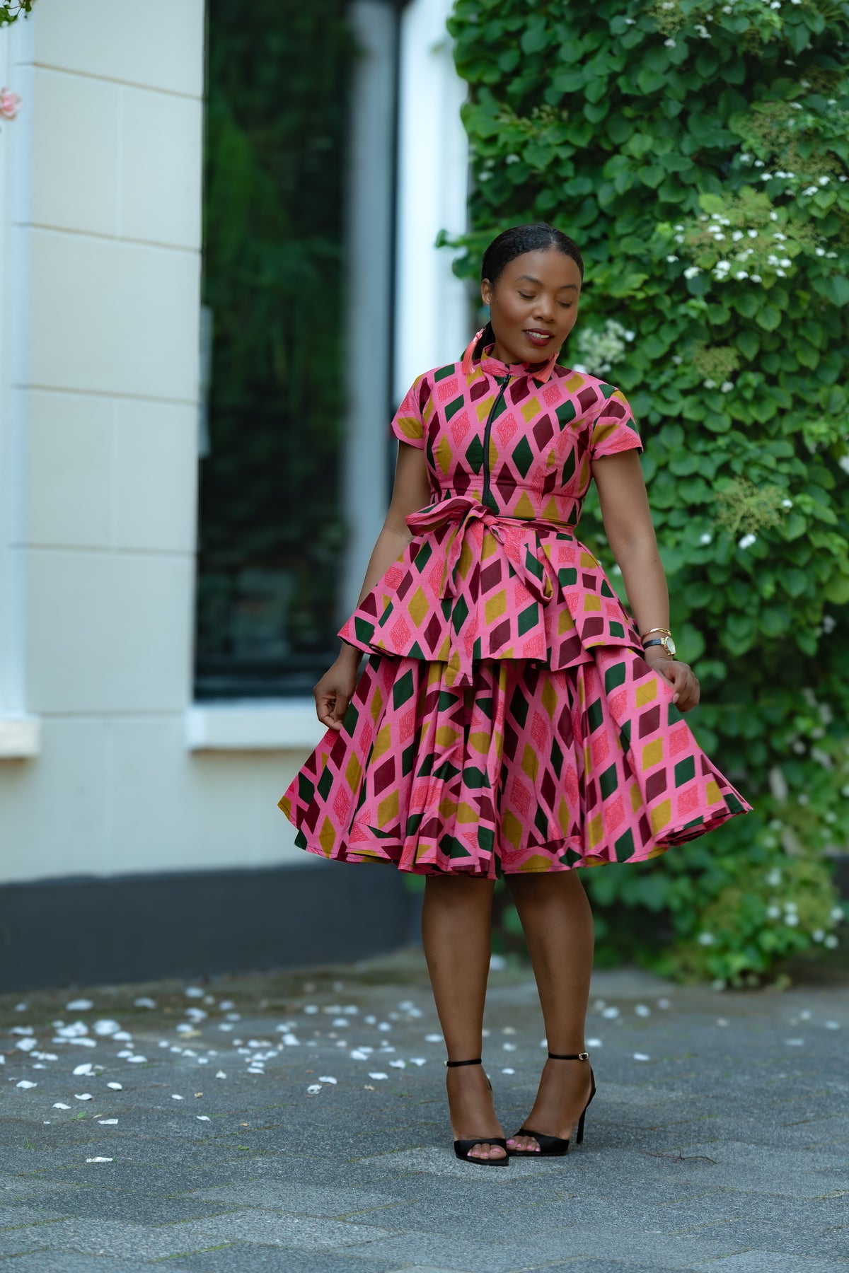 Pink African print Cotton Flare Skirt with matching Top by Heritage Clothings