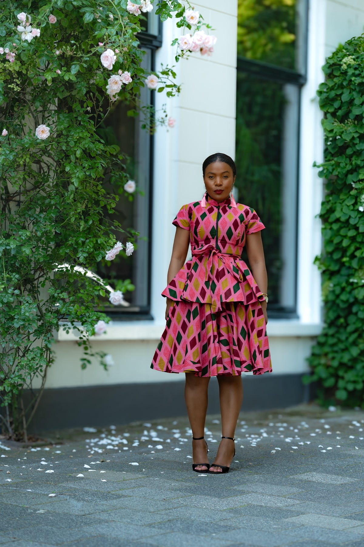 Pink African print Cotton Flare Skirt with matching Top by Heritage Clothings
