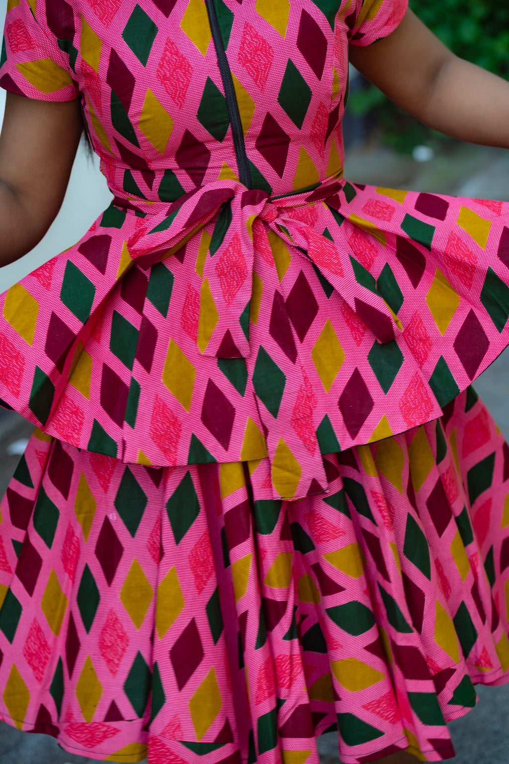 Close up Detail of Pink African print Cotton Flare Skirt with matching Top by Heritage Clothings